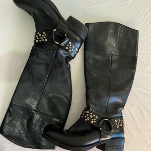 Spirit by Lucchese knee high black leather riding boot with studs. Size 9